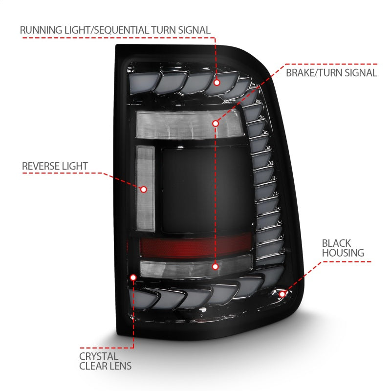 Anzo 19-23 Dodge Ram 1500 Laramie/Rebel/Limited Longhorn Full LED Sequential Signal Black Taillight