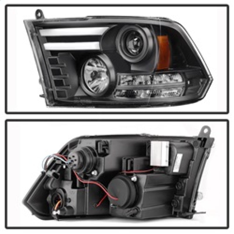 Spyder Dodge Ram 09-12 Projector Headlights Light Bar DRL Black PRO-YD-DR09-LBDRL-BK