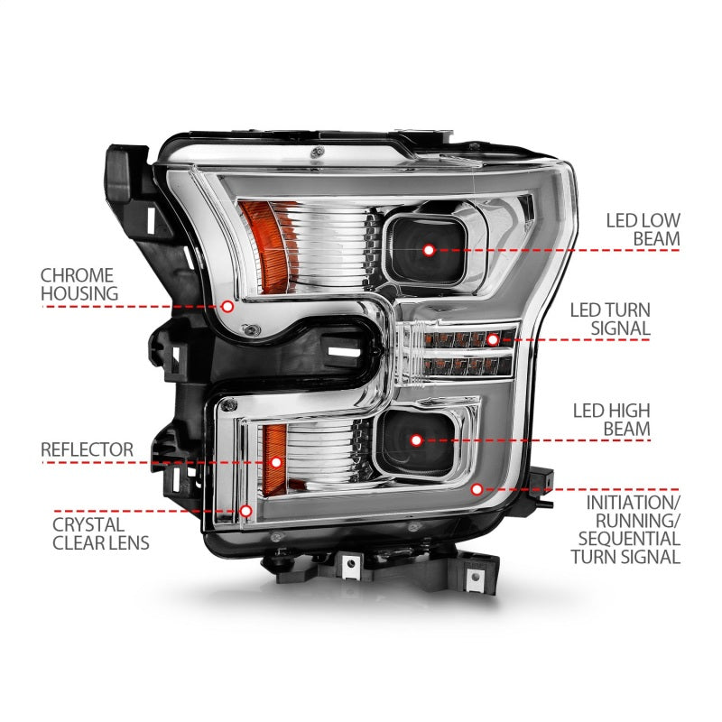 ANZO 15-17 Ford F-150 Chrome LED Projector Plank Style DRL w/Initiation Light Halogen Models