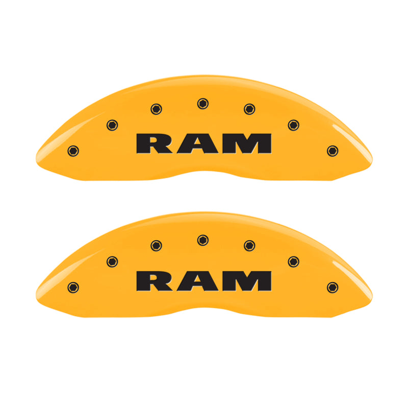 MGP 4 Caliper Covers Engraved Front & Rear RAM Yellow finish black ch