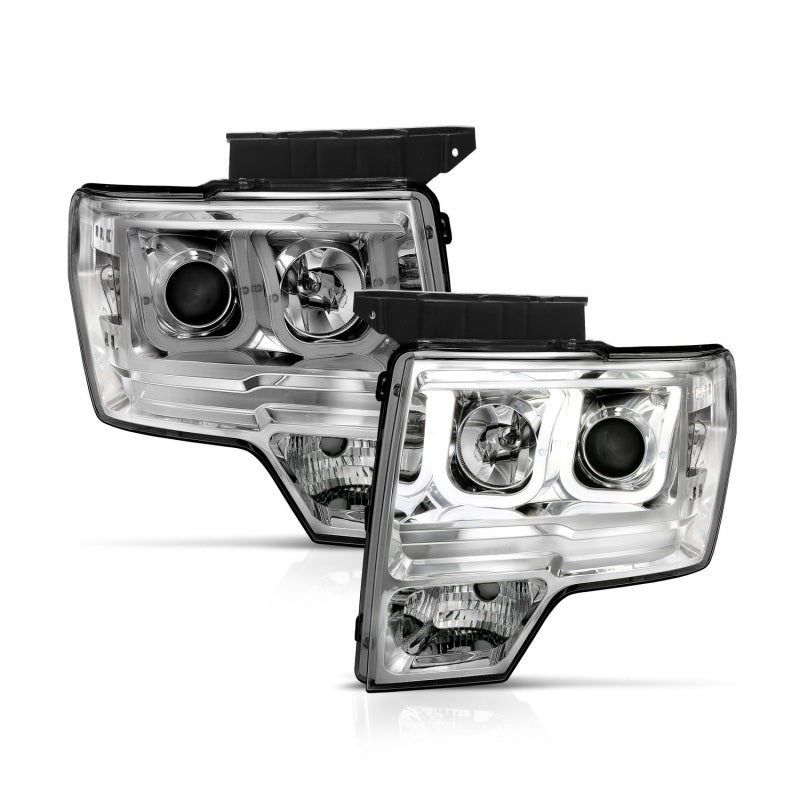 ANZO 2009-2014 Ford F-150 Projector Headlights w/ U-Bar Chrome Amber (HID TYPE) (WITHOUT HID KIT)