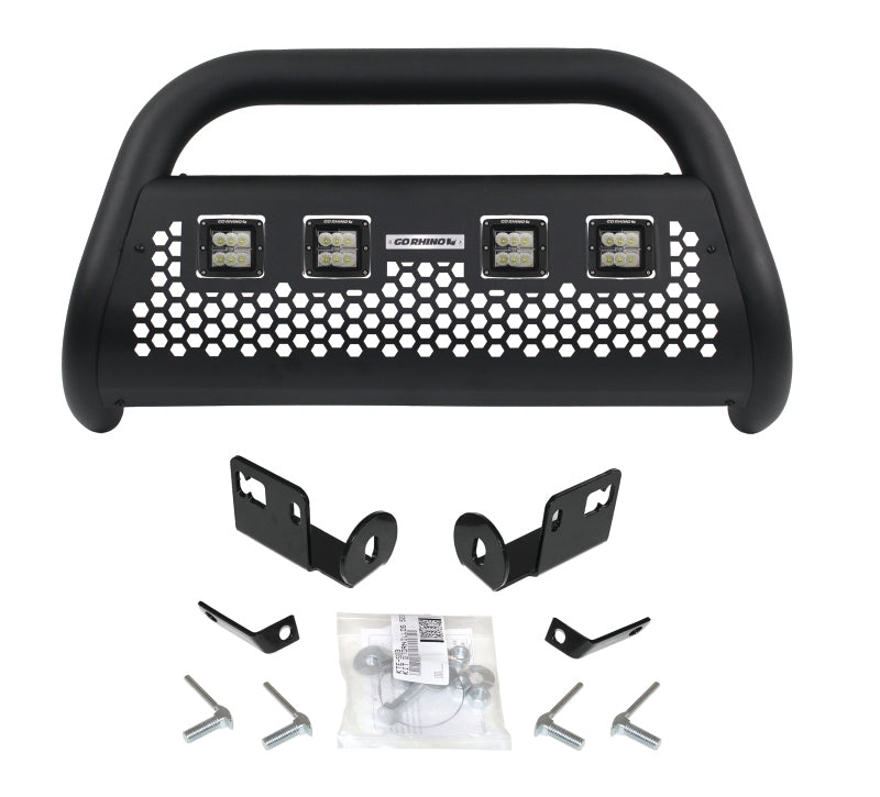 Go Rhino RC2 LR  Bull Bar w/ 4 Go Rhino Branded 3in. Cube Lights - 3in - Central Mount - Black